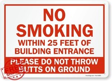 SmartSign No Smoking 25 Feet Entrance Sign 10"x14" Plastic