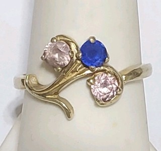 Vintage Magnolia 10kt Yellow Gold Sapphire & Spinel Ring 3.0g. Size 8 (OGJ2340)