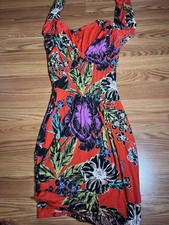 GUESS Dress Floral Sheath Size XS Red Cocktail Bodycon Stretch Shift