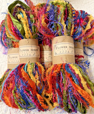34 yds "Wildflower" fiber bundle, novelty yarns, trims, slow stitching/fiber art
