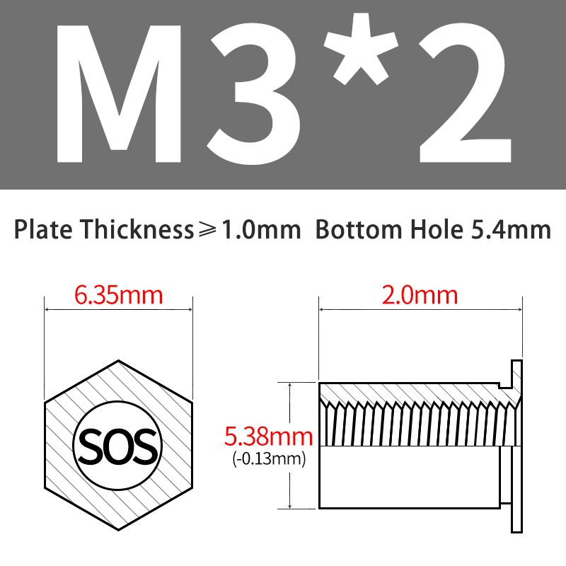 3.5M3*2-18mm Stainless Steel Through Hole Nutserts Knurled Rivet Nuts for Sheet