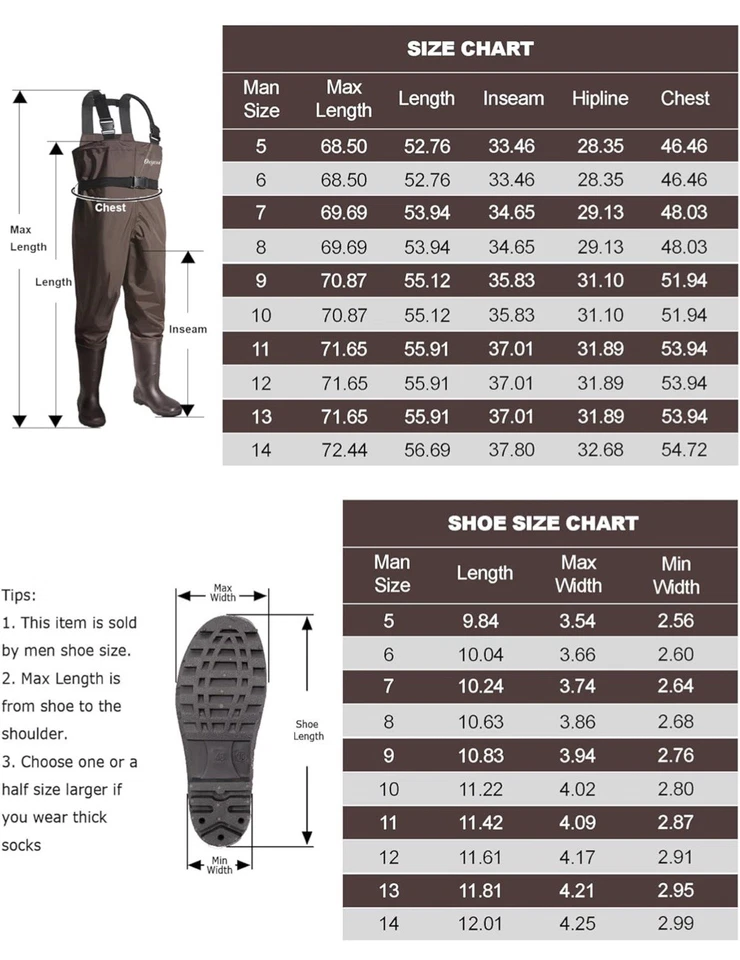 OXYVAN Chest Waders with Boots for Men & Women, Nylon/PVC Lightweight-Size 8 - Image 3 of 4