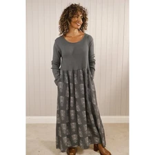 Goose Island cotton mono print long sleeve dress Grey