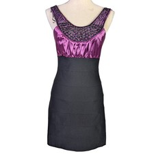 Trixi Y2K Beaded Bodycon Mini Dress Purple Black Satin Clubwear Size 5