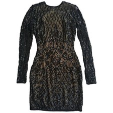 NEW Windsor One Dance Mini Dress High Crew Neck Long Sheer Sleeves Black Sz M