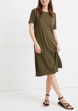 Madewell Women’s Medium Ribbed Pocket T Shirt Midi Dress Olive Green A010506