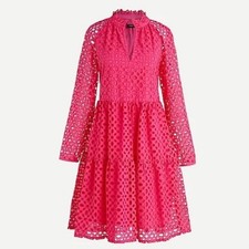J. Crew Tiered Popover Dress Embroidered Eyelet Magenta Pink Women Small