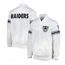 Men's Las Vegas White Raider Vintage Style Bomber Varsity Jacket Full Snap