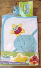 NEW SESAME STREET Beginnings HOODED TOWEL WITH WASHCLOTH , Elmo Blue