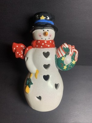 Hallmark Ceramic Snowman Tea Light Candle Holder Christmas Winter Sparkle