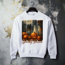 Fall Season Halloween Boo Spooky Cat Ghost Fun Whimsical Graphic Cozy Sweatshirt