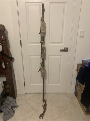Native American or your spare Rabbit Fur Bells Feathers 47''