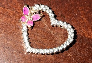 Authentic GOLD PLATED SILVER AND DIAMOND HEART WITH PINK JEWEL BUTTERFLY