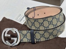GUCCI Monogram Supreme Canvas Belt Silver GG Buckle 105cm Fits 36-38