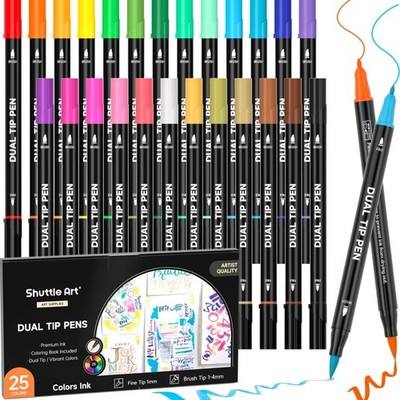 Dual Brush Pen Set mit 25 Farben und Malbuch für Kinder Erwachsene DIY