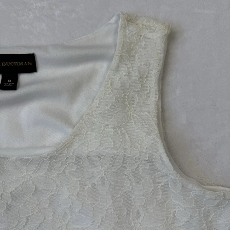 Dana Buchman Top M 象牙色花卉蕾丝覆盖无袖套衫背心衬里 — 第 4/4 张图片