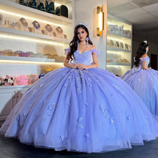 Lavender Quinceanera Dresses 3D Flowers Off Shoulder Sweet 15 16 Ball Gowns