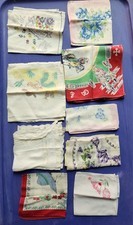Vintage Women's Handkerchiefs, Lot Of 9, Some Cotton And Some Silk Type Material