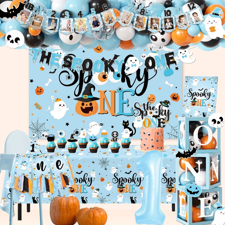 Espeluznante Un Cumpleaños Decoraciones Niño, 174 piezas Halloween 1er Cumpleaños Fiesta Decoración... Foto 4 de 4