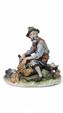 Hand Painted Porcelain Figurine Man with Dog Rustic Country Scene Vintage