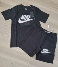 NWT Nike Kids Short Set 2 Piece Short Sleeve Logo  Shorts Kids XL 9-10 - BLACK