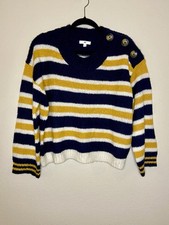 BP Size M Cropped Sweater Blue Yellow Stripe Long Sleeves Drop Shoulder Relaxed