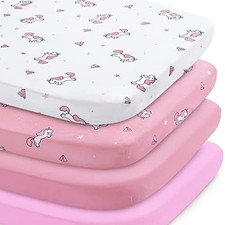 Bassinet Fitted Sheet Soft 4 Pack Stretchy Bassinet Sheets Pink for Baby Girls