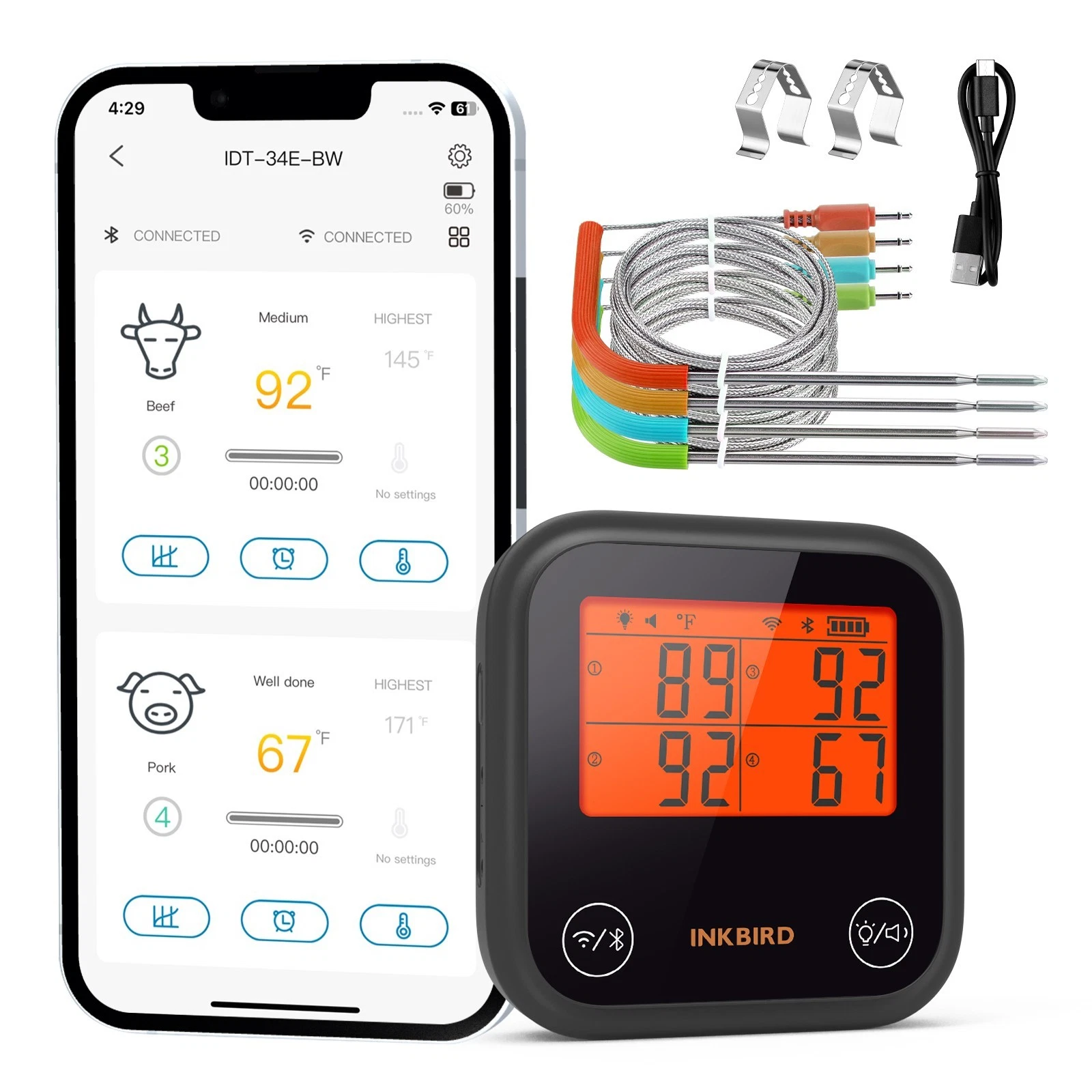 Inkbird WiFi Meat Thermometer BBQ Cooking Thermometers APP Calibration Temp Grap
Opens in a new wind