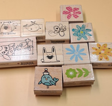 Craft Smart Mounted Rubber Stamp Set - Wood Animals & Flowers Lot