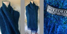 VTG FOXFORD IRELAND-MADE MOHAIR WOOL FUZZY MUFFLER SCARF TEAL BLUE GREEN EUC