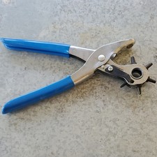 Szczypce do dziurkowania obrotowego do rzemiosła skórzanego z niebieskimi uchwytami, okrągły kształt