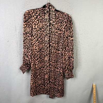 Scotch & Soda Dress Womens Small Pink Leopard Satin Shift Long Sleeve Mini Party