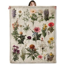 Vintage Botanical Flower Throw Blanket Soft Cozy Lightweight Flannel Blankets...