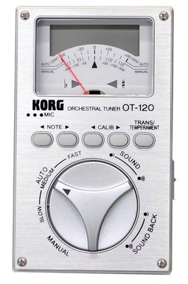 KORG OT-120 Chromatic Tuner Analog Meter LCD Dual Display Silver Panel Orchestra