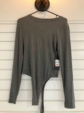 NWT Women's S Bodysuit Soft Gray Ribbed Long Sleeve Undershirt by Black Tape