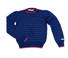 Vintage Osh Kosh Kids Large Sweater Birdseye Wool Blue Red Christmas 12/14 USA