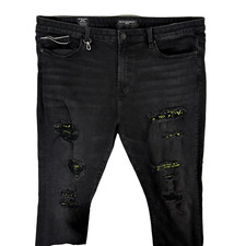 Cult of Individuality Jeans Mens Size 44X32 Black Punk Super Skinny Distressed