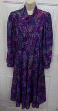 Vintage 80s Bedford Fair 100% Polyester Multi-Color Sheer Womens Size 14 Dress