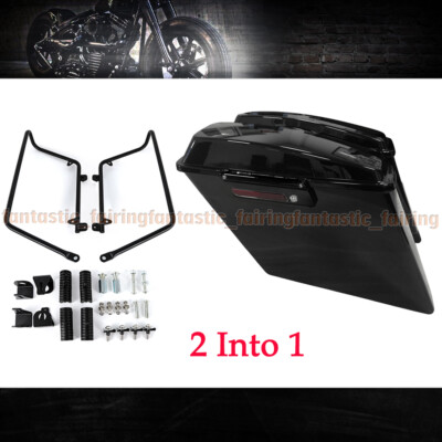 2-Into-1 Stretched Hard Saddlebags W/ Conversion Brackets For 08-17 Harley Dyna