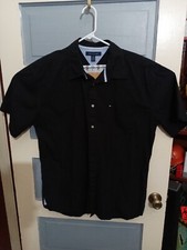Tommy Hilfiger Black Button Up Shirt Short Sleeve Size XL AA51