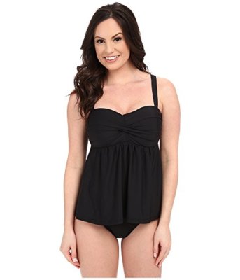 Athena Women's Cabana Twisted Bandeau Tummy Control Swimsuit Fauxkini  36D Black