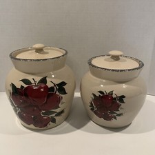 Home & Garden Party Stoneware Canisters Set Of 2 Pre-Owned