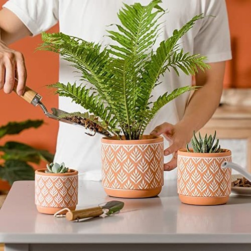 Flowerpot Set of 3 Clay Plant Pot Modern Indoor Nursery Pot 5.5/4.6/3.5" in Red - Picture 5 of 6