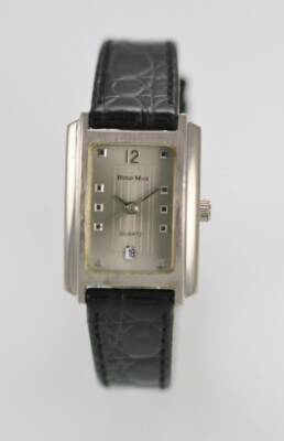 Hugo Max Max Gray Damenuhr Edelstahl Silber Schwarz Leder Analog Quarz Batterie