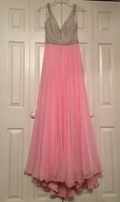 Sherri Hill Crystal Beaded Bodice Gown Rose Pink Silk Long Pageant Prom Dress 4