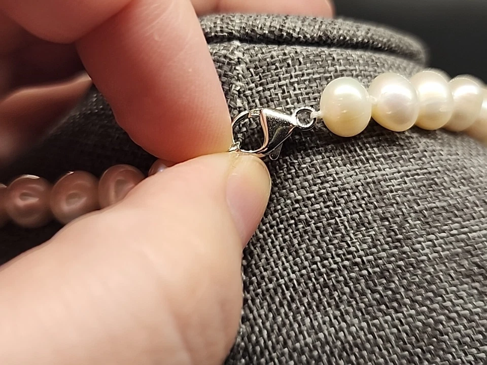 Collar 7-8MM Blanco Cultivado Perla de Agua Dulce Rodio Sobre Plata de Ley 28" Foto 3 de 4