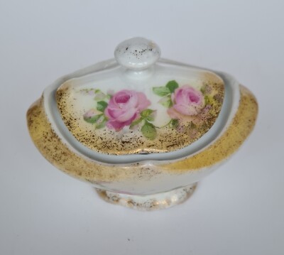 Vintage Porzellan Schmuckschatulle Deckel rosa Rosen viktorianischer Stil Waschtisch Schale