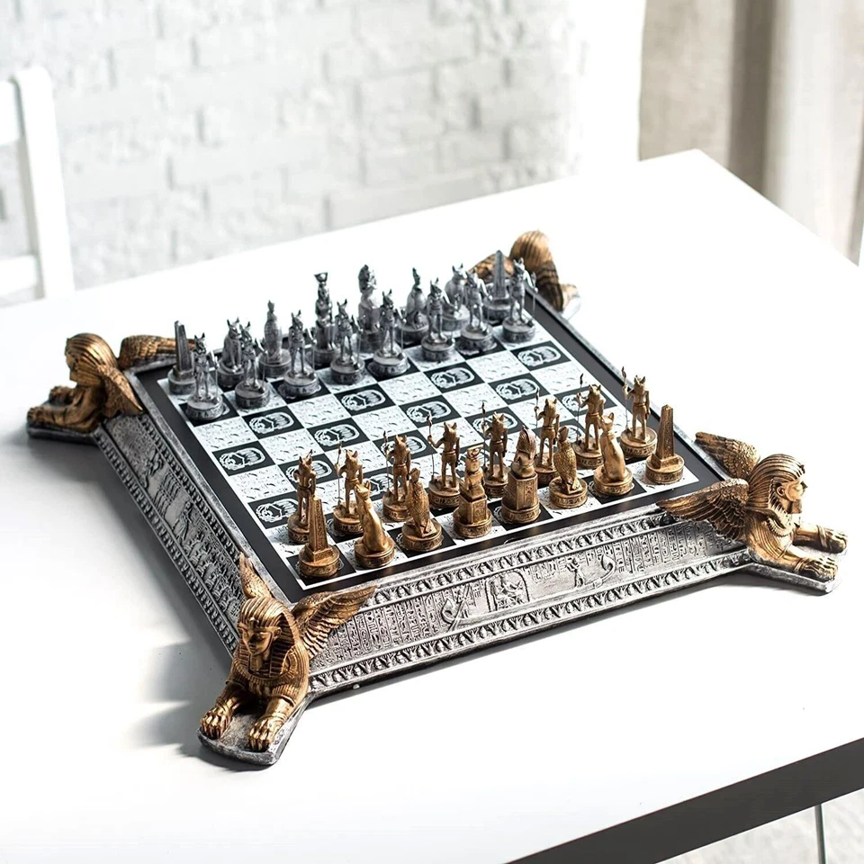 Dal Rossi Italy ANCIENT EGYPT Egyptian Chess Set on a 16" Resin and Glass Board - image 2 of 4