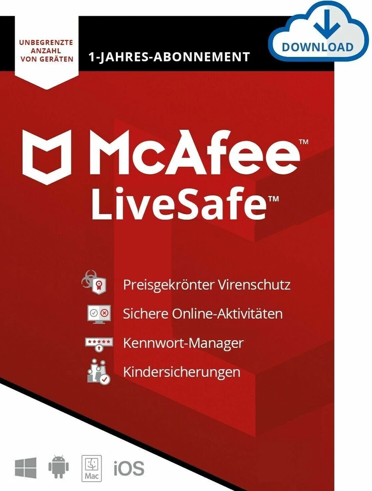 McAfee Live Safe 2025 - Dispositivos ilimitados 1 año versión completa CORREO ELECTRÓNICO INMEDIATO