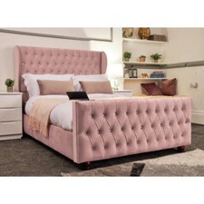 Image of NEW STYLISH FLORIDA UPHOLSTERED DIAMOND PLUSH VELVET BED WITH WINGED HEADBOARD